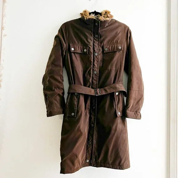 Burberry London Rabbit Fur Trimmed Stand Collar Tench Coat with Belt - Picture 5 of 11